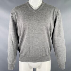 GIORGIOLINI Size M Grey Merino Wool V-Neck Pullover